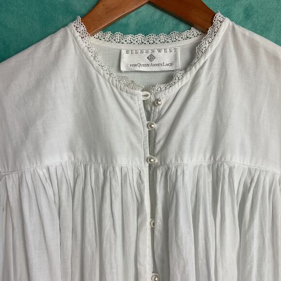 Eileen West For Queen Annes Lace Nightgown White Button Down Cotton Small - Picture 4 of 11
